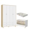 Berço Americano e Guarda Roupa 4 Portas Natural Branco Rope com Colchão Gazin – Matic - 1