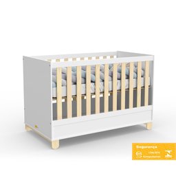 Berço Americano e Guarda Roupa 4 Portas Natural Branco Rope com Colchão Gazin – Matic - 2