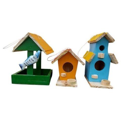 Kit Minis Casinha Comedouro de Passarinho Coloridos para Decorar Enfeite Casa Decoração