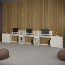 Ver imagem 1 de Conjunto de Escritório Noruega 2 Livreiro 2 Buffet e 3 Mesas 90cm - Via Nossa - Off White e Cedro