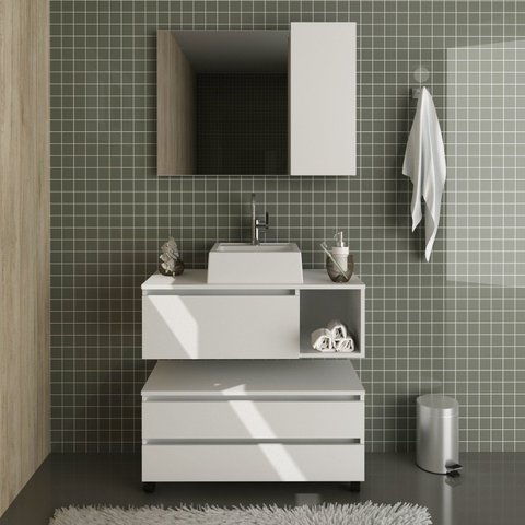 Gabinete para Banheiro com Espelheira e Cuba BN3615 Branco