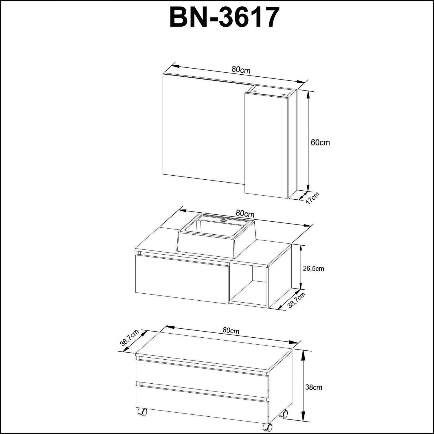 Gabinete Para Banheiro Com Espelheira E Cuba Bn3617  - 3