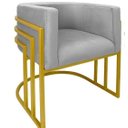 Ver imagem 1 de Cadeira Poltrona Luxo Base de Metal Tripla Dourado Sala de Jantar Recepção Veludo Prata do Lar Móvei