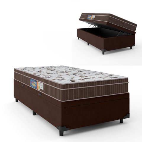 Cama Box Baú Solteiro Colchão Espuma Orthoface Polar 88x188x25cm Marrom - Suporta Até 120kg