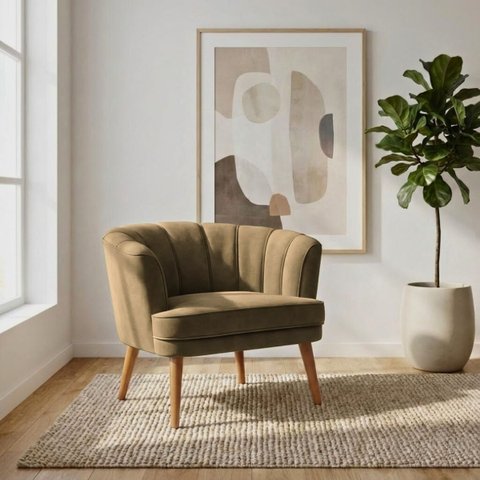 Poltrona Decorativa para Recepção Pés de Madeira Natural Tecido Veludo Premium Suporta 120kg