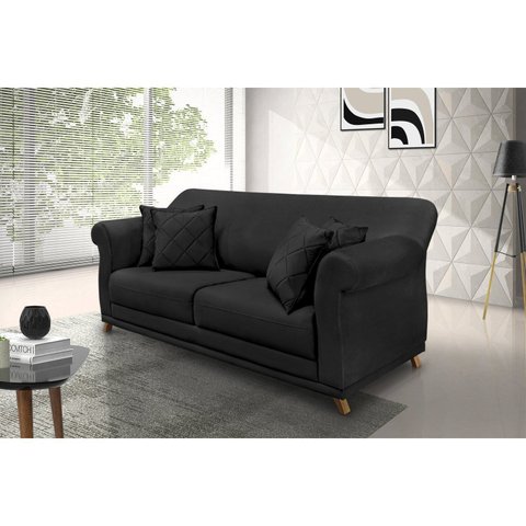 Sofá 3 Lugares 200cm Veludo Arras Preto