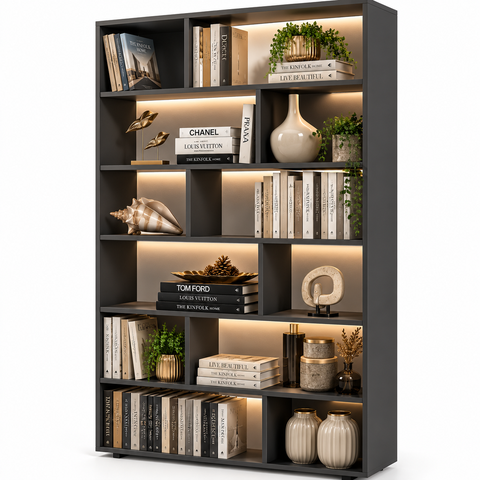 Estante para Livros 5 Prateleiras 12 Nichos BE47 Preto - BRV Móveis