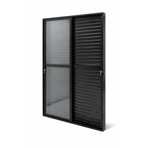 Porta de Correr Alumínio Preto Veneziana 03 Folhas Maxx - 210x150 - Esquerda