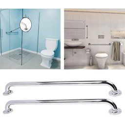 Barra Alça Apoio 60Cm Inox Kit 2 Uni Acessibilidade Idoso Gestante Banheiro Box PCD Corrimao Escada  - 1