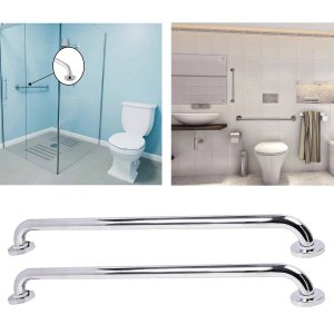 Barra Alça Apoio 60Cm Inox Kit 2 Uni Acessibilidade Idoso Gestante Banheiro Box PCD Corrimao Escada 