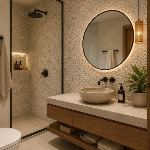 Seixo Polido Grande 30,5x30,5cm Bege Glass Mosaic