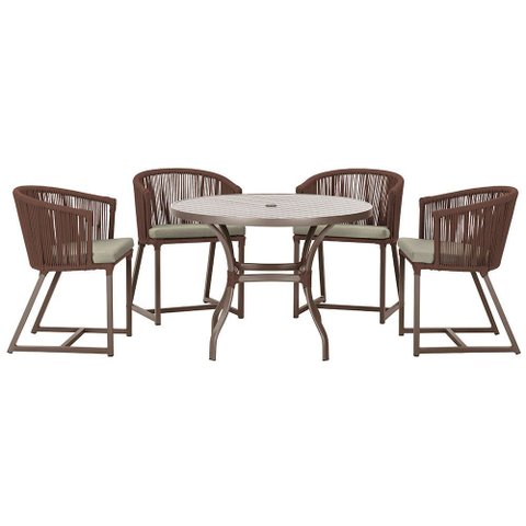 Mesa com 4 Cadeiras de Jantar Roma 100cm e Noronha em Aluminío Marrom Corda Nautica Estofado 8 Trama