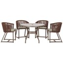 Ver imagem 1 de Mesa com 4 Cadeiras de Jantar Roma 100cm e Noronha em Aluminío Marrom Corda Nautica Estofado 8 Trama