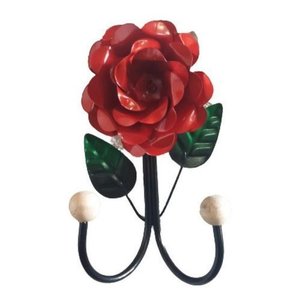Cabide 2 Ganchos Rosas de Ferro - Suporte Duplo:vermelho