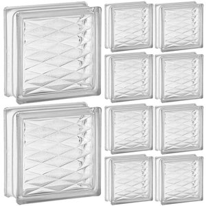 Kit 10 Tijolos Bloco de Vidro Transparente 19x19x8 Losangos
