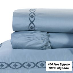 Jogo de Lençol Queen 400 Fios Egípcio Cinza 100% Algodão Bordado 4 Peças - 2