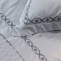 Jogo de Lençol Queen 400 Fios Egípcio Cinza 100% Algodão Bordado 4 Peças - 4
