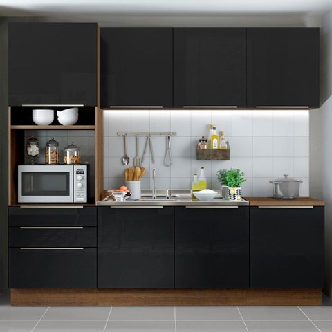 Armário de Cozinha Completa 240cm Rustic/Preto Lux Madesa 03