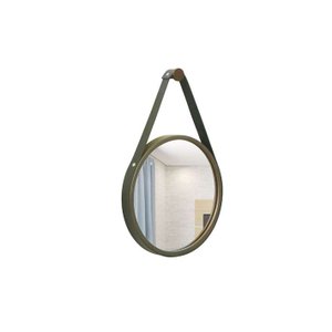 Espelho Decorativo Adnet Marrom Alça Corino Preto 30cm Redondo Marrom/Preto, 30 cm