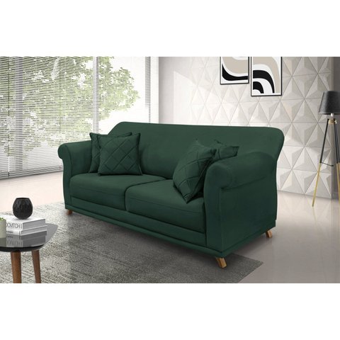 Sofá 3 Lugares 220cm Veludo Arras Verde Floresta