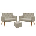 Ver imagem 1 de Kit 2 Poltronas Namoradeira Vega Rodapé e Capitonê com Puff Quasar Courino Bege Aradecor