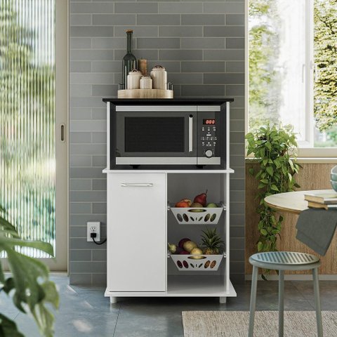 Balcão Fruteira com Cestos Organizadores Prateleira com Nicho para Forno/Micro-Ondas 1 Porta Núbia