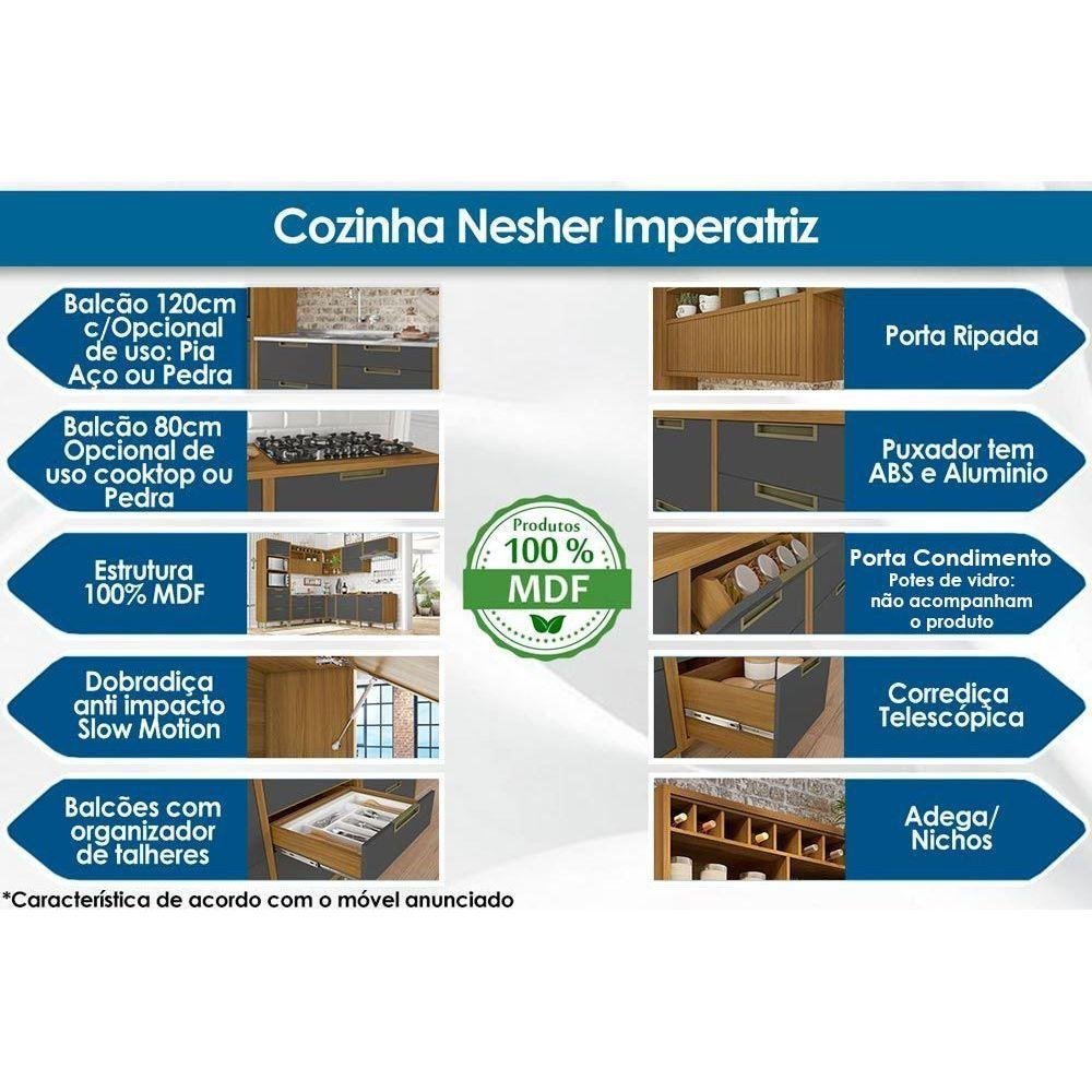 Bancada Ilha Cozinha Painel Gourmet Imperatriz Ripado 120cm Freijó - Nesher - 2