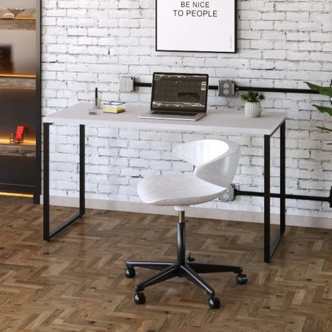 Escrivaninha Mesa Escritório Office Estilo Kuadra 135cm Industrial Branco Chess Marrom