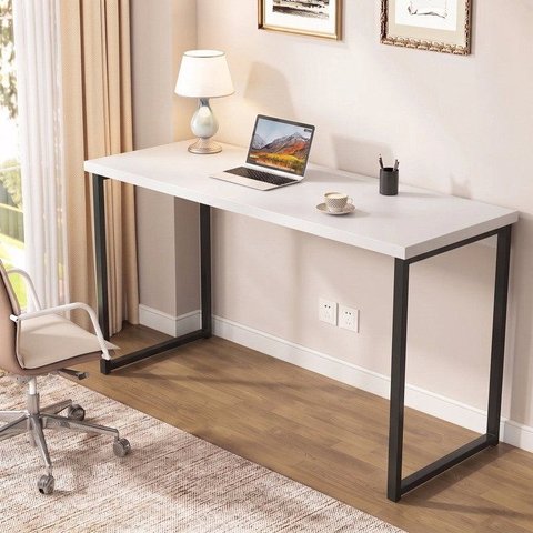 Escrivaninha Mesa Escritório Office Estilo Kuadra 135cm Industrial Branco Chess Marrom