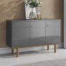 Aparador Buffet 3 Portas Bordas Arredondadas Pés Madeira 1,20cm Catar - Cinza Perolizado/Tauari - - 3