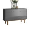 Aparador Buffet 3 Portas Bordas Arredondadas Pés Madeira 1,20cm Catar - Cinza Perolizado/Tauari - - 1