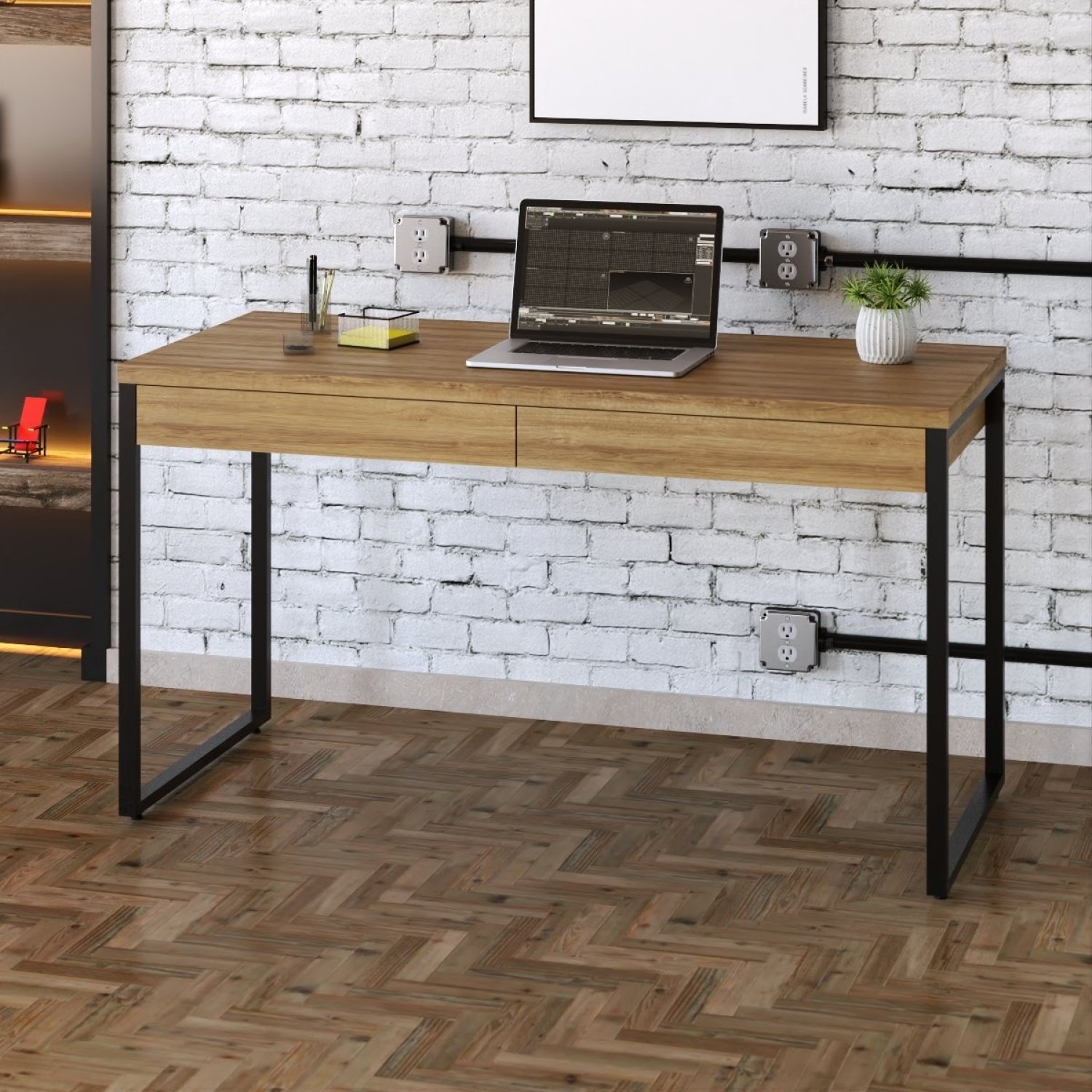 Mesa para Escritório 135cm 2 Gavetas Kuadra Compace