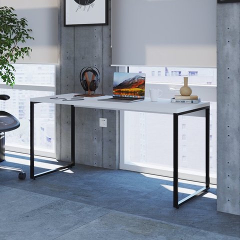 Escrivaninha Mesa Escritório Diretor Estilo Kuadra 150cm Industrial Branco Chess