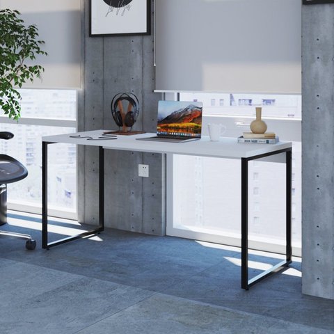 Escrivaninha Mesa Escritório Diretor Estilo Kuadra 150cm Industrial Branco Chess