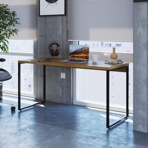 Escrivaninha Mesa Escritório Diretor Estilo Kuadra 150cm Industrial Lâmina Mel Marrom