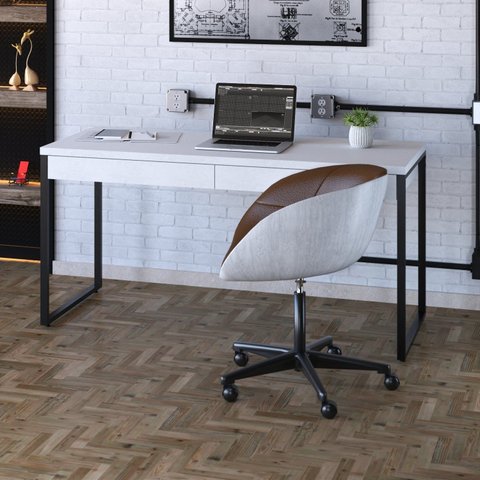 Escrivaninha Mesa Escritório Kuadra 2 Gavetas 150cm Industrial Branco Chess Marrom