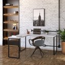 Ver imagem 1 de Escrivaninha Mesa Escritório em L Estilo 1,50MX1, Kuadra Compace 150cm Industrial Branco Chess Marro