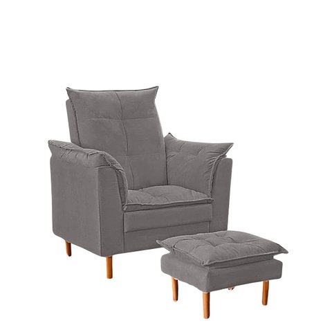 Poltrona Amamentar Ergonômica com Puff em Suede - Meu Estofado:cinza Trovão