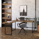 Ver imagem 1 de Escrivaninha Mesa Escritório em L Estilo 1,50MX1, Kuadra Compace 150cm Industrial Lâmina Mel Marrom