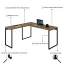 Ver imagem 5 de Escrivaninha Mesa Escritório em L Estilo 1,50Mx1, Kuadra Compace 150cm Industrial Lâmina Mel