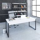 Ver imagem 1 de Escrivaninha Mesa Escritório Estilo Diretor Kuadra 180cm Industrial Branco Chess Marrom