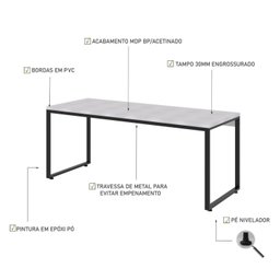 Escrivaninha Mesa Escritório Estilo Industrial Diretor 180cm Kuadra - 5
