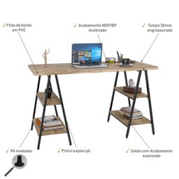 Escrivaninha Cavalete 135cm 4 Prateleiras Estilo Industrial Kuadra  - 3