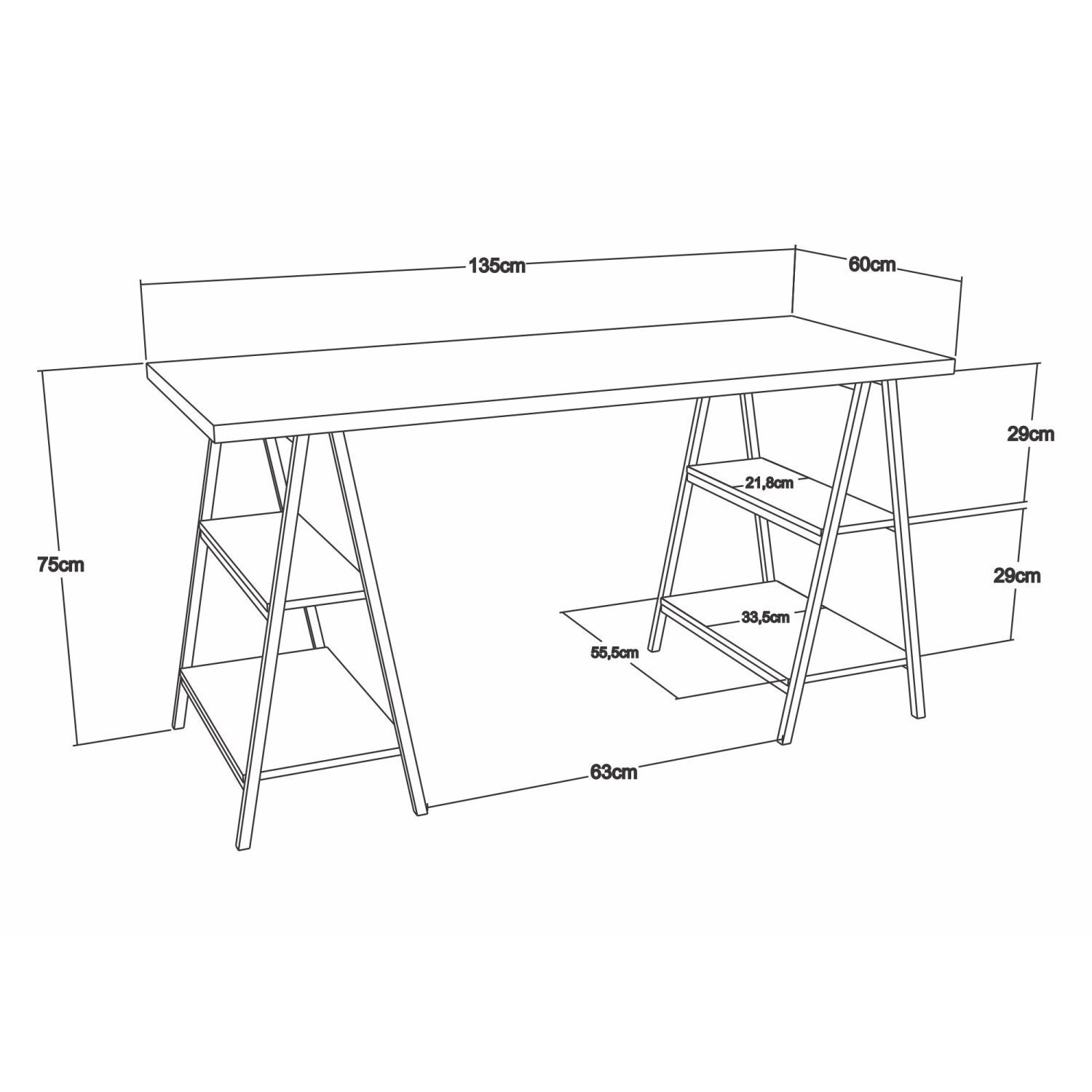 Escrivaninha Cavalete 135cm 4 Prateleiras Estilo Industrial Kuadra  - 5