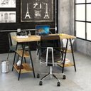 Ver imagem 6 de Escrivaninha Mesa Escritório Cavalete Estilo Kuadra 4 Prateleiras 135cm Industrial Carvalho Marrom