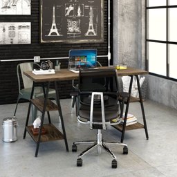 Escrivaninha Cavalete 135cm 4 Prateleiras Estilo Industrial Kuadra  - 6