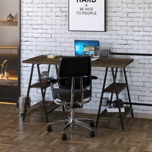 Escrivaninha Cavalete 135cm 4 Prateleiras Estilo Industrial Kuadra 