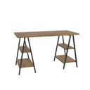 Ver imagem 3 de Escrivaninha Mesa Escritório Cavalete Estilo Kuadra 4 Prateleiras 135cm Industrial Lâmina Mel Marrom