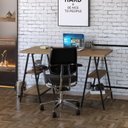 Ver imagem 1 de Escrivaninha Mesa Escritório Cavalete Estilo Kuadra 4 Prateleiras 135cm Industrial Lâmina Mel Marrom