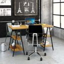 Ver imagem 6 de Escrivaninha Mesa Escritório Cavalete Estilo Kuadra 4 Prateleiras 135cm Industrial Lâmina Mel Marrom